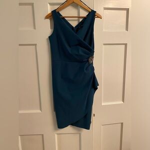 Alex Evenings Side Rouched Cocktail Dress, Size 8, Deep teal